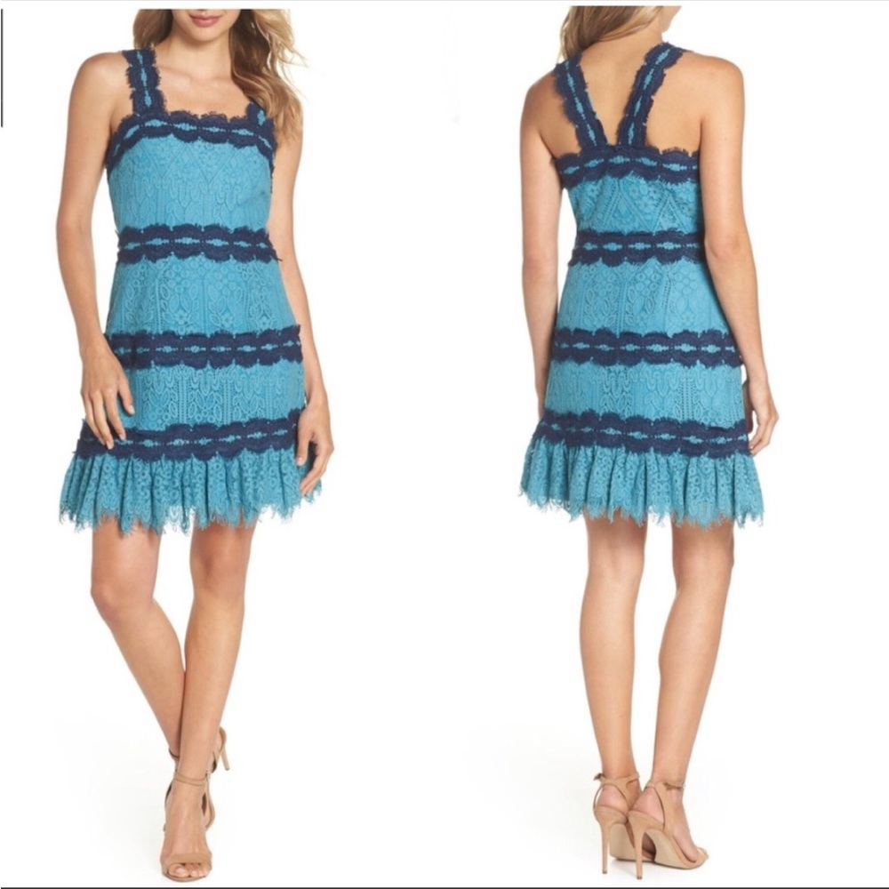 Foxiedox Lula Ruffle Blue Lace Dress. Size Medium.